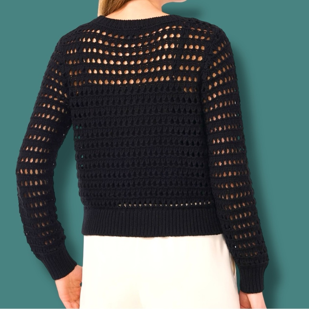 EUC HALOGEN Open Knit Crew Neck Sweater in Black. Size XXS - Picture 3 of 12